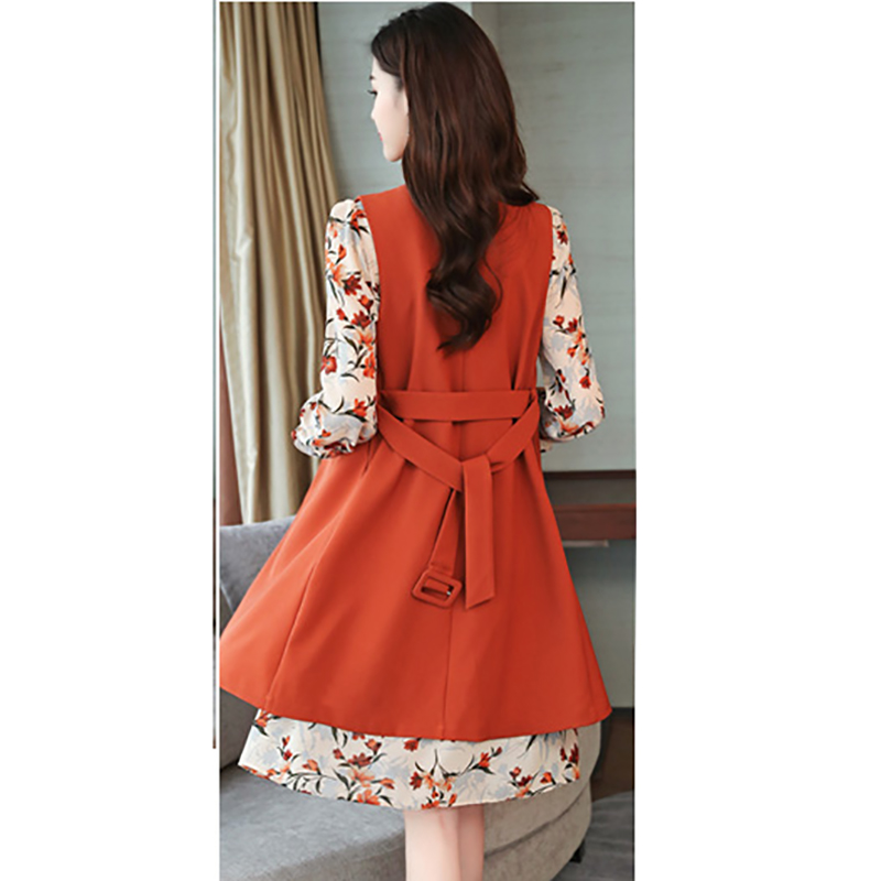 kudapy ชุดเซ็ทเดรสและเสื้อคลุมตัวยาวสีน้ำตาลอิฐ XL