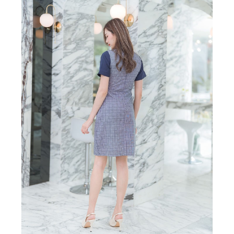 kudapy เดรสสั้นสีดำ/สีน้ำตาล/สีกรม ลายสก๊อตแขนตุ๊กตา