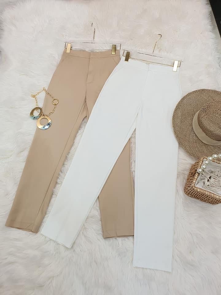 kudapy กางเกงขากระบอกเล็กเดปเอวสูงขา8ส่วน สีขาว สีดำ สีครีมเบจ สีเหลืองเลมอน เนื้อผ้าคอตตอนผสมสเปนใส่สบายค่ะ