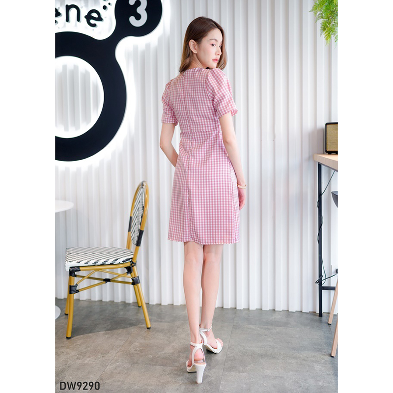 kudapy เดรสสั้นสีม่วง/สีกรม/สีชมพู คอปกสูทลายสก็อต