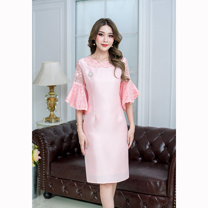 kudapy เดรสสั้นสีโอรส/สีเทา ดีไซด์แขนระบายปิดศอก แขนบานทำให้ดูสวยแพงได้ลุคไฮมาก