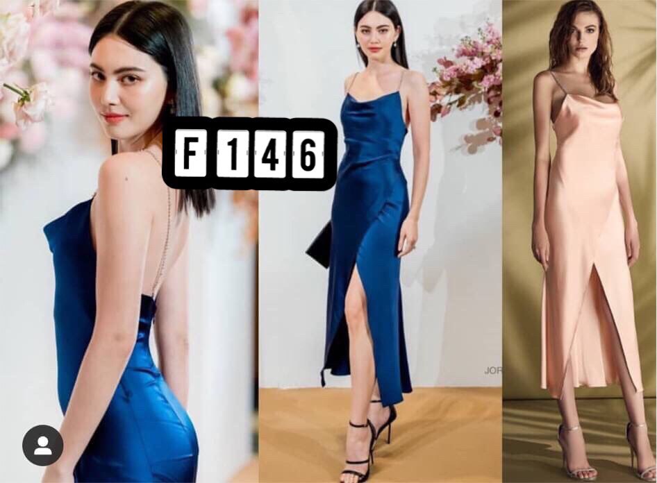 kudapy ขุดราตรียาวสายเดี่ยเพชรคอถ่วง เปิดหลังเซ็กซี่สุดๆ สีแดงเลือดหมู,สีไวน์แดง,สีส้มอิฐ ผ้าเครปซาตินผ่าหน้าตามแบบ