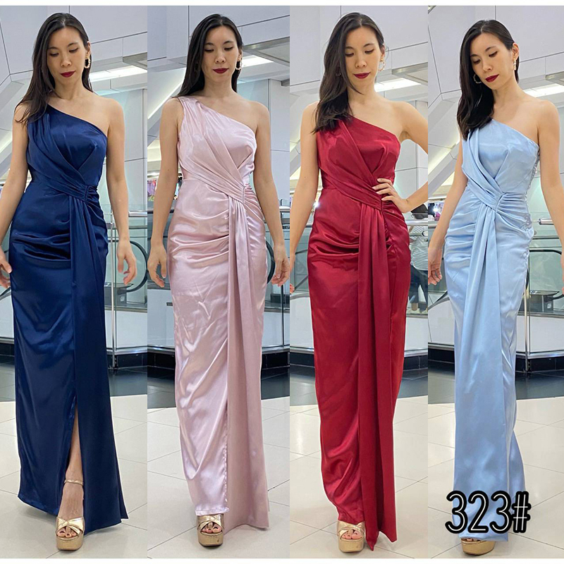 kudapy kudapy เดรสยาวสีกรมท่า/สีชมพู พิงค์โกล์ด/สีแดง/สีฟ้า บ่าเดี่ยว จับเดรปจีบช่วงเอว ทรงกรีกงามๆ จัดเดรปผ้าช่วงเอวทิ้งตัวสวย sexy เรียบหรู ผู้ดีสุดๆ