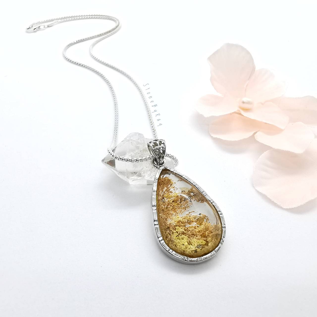 สร้อยคอเงินจี้หินโป่งข่าม Lodolite Quartz