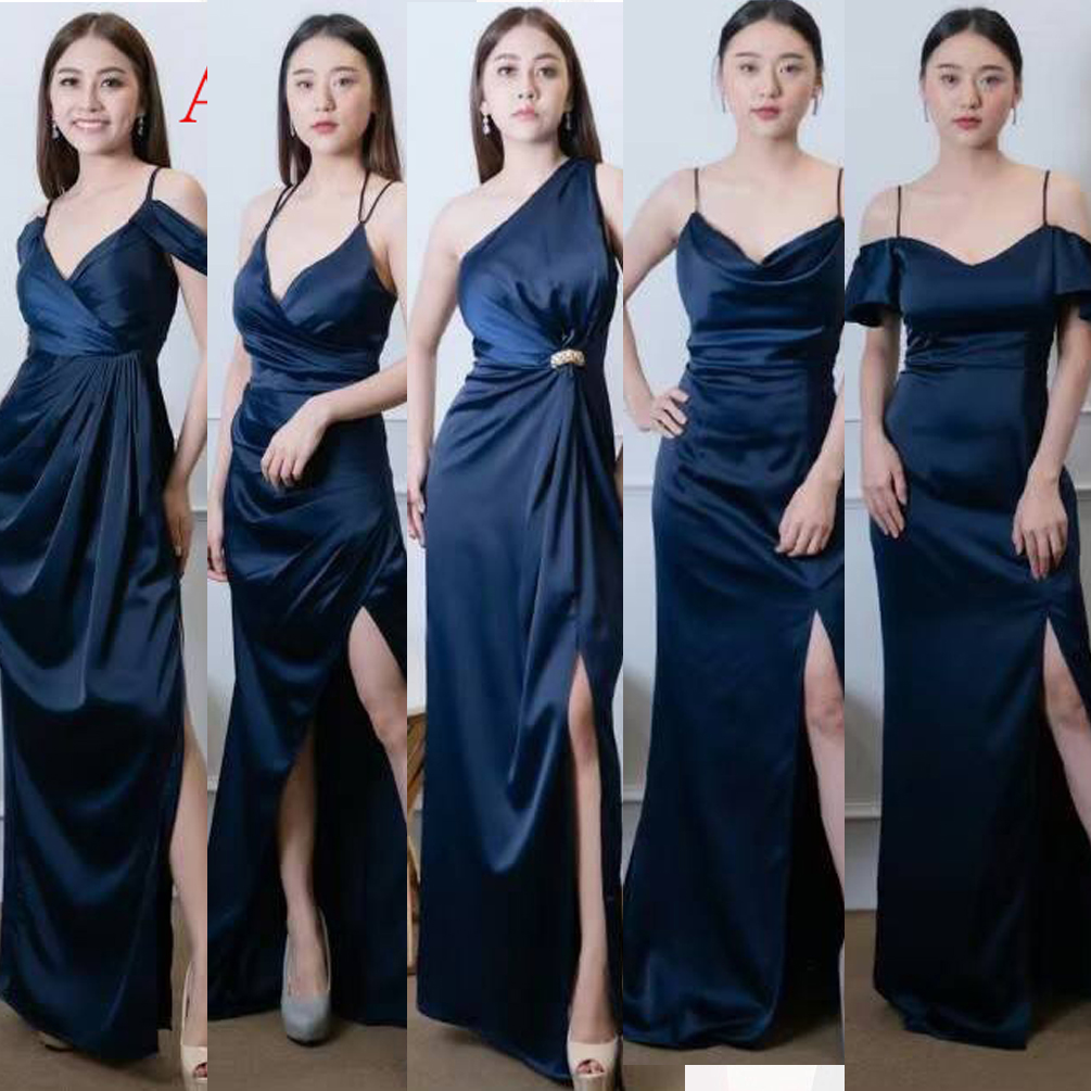 kudapy ชุดราตรีไปงานสีกรมท่า เดรสยาวเปิดไหล่ทรงเข้ารูป มีทั้งหมด 5 แบบ