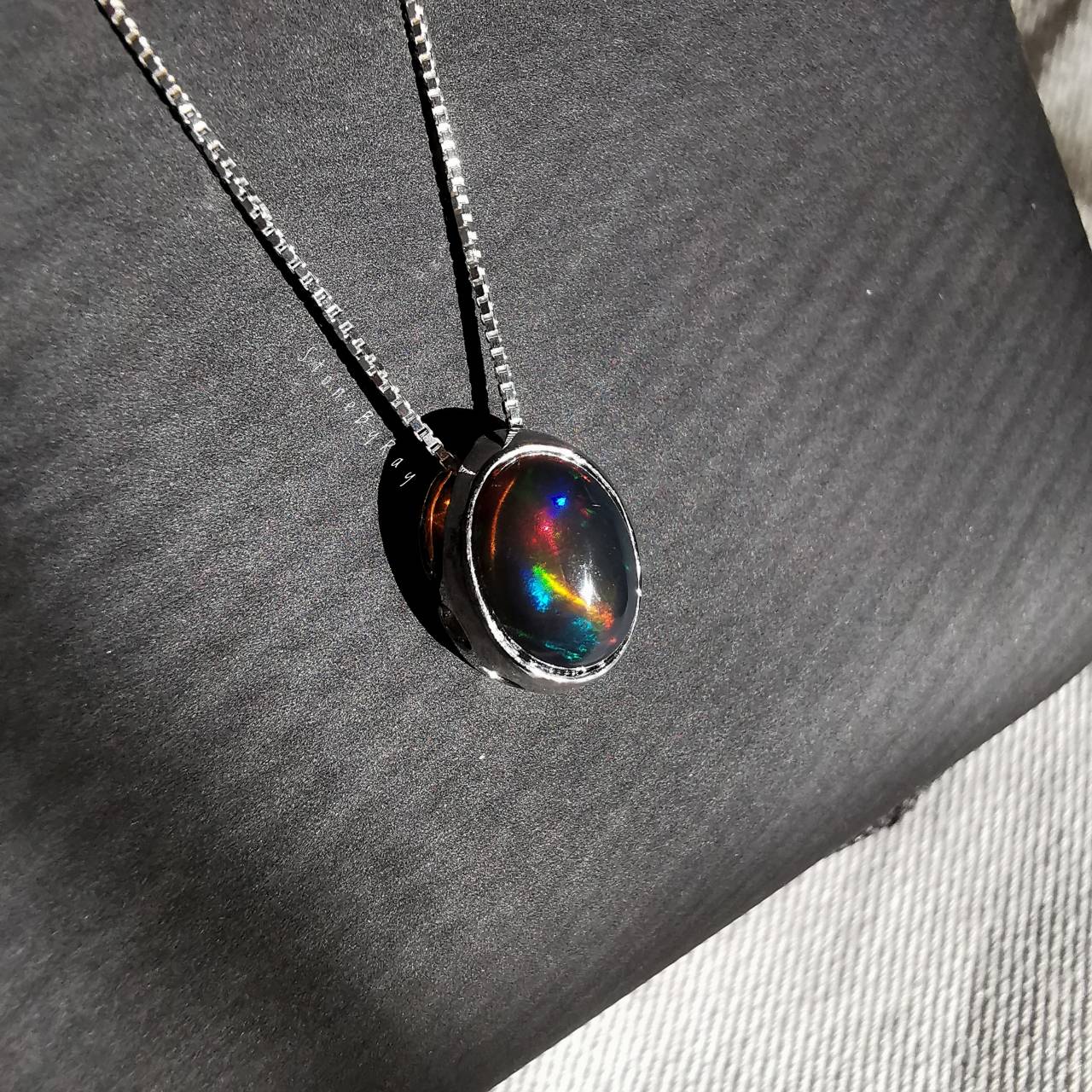 สร้อยคอเงินจี้พลอยแบล็กโอปอล Black Opal