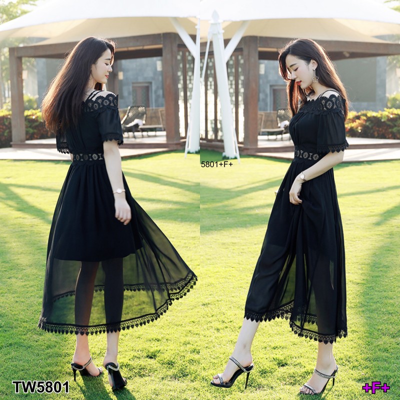 kudapy เดรสตัวยาวสีขาว ชมพู ดำ แดง เหลือง สายเดี่ยว2เส้น ดีไซน์ปาดไหล่ ผ้าชีฟอง ปาดไหล่ลูกไม้ถักทออย่างละเอียด