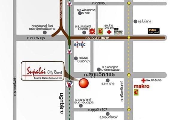 ปล่อยเช่าคอนโด ศุภาลัย ซิตี้ รีสอร์ท สถานีแบริ่ง (สุขุมวิท 105) Supalai City Resort Bearing Station (Sukhumvit 105) - Studio 1ห้องน้ำ 1ห้องครัว - ใกล้ BTS แบริ่ง - ขนาดห้อง 33 ตรม. ชั้น 8