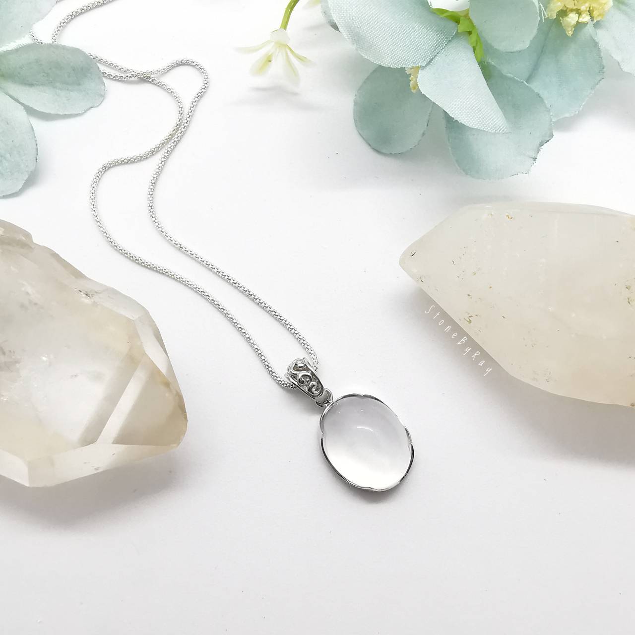 สร้อยคอเงินจี้หินมิลกี้ควอตซ์ Milky Quartz
