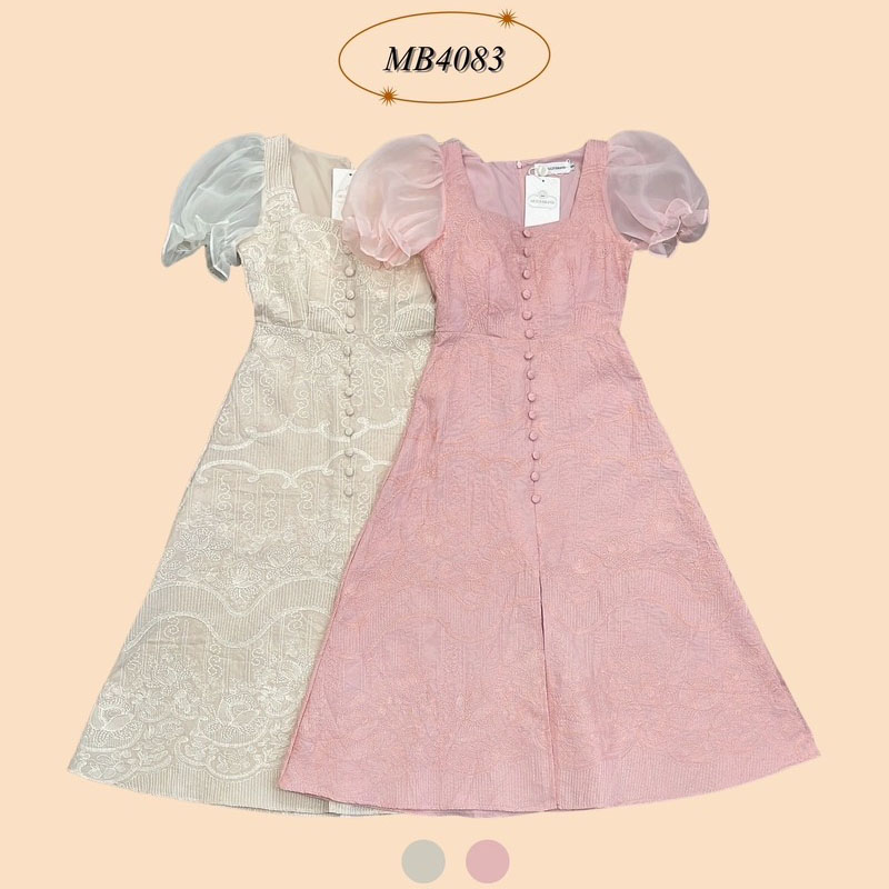 kudapy เดรสยาวสีชมพู ลูกไม้ปักแขนตุ๊กตา สวยใส่สบาย ออกงาน เที่ยวทะเลดูดีมากๆ