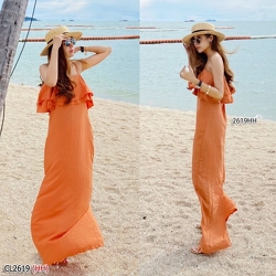 kudapy Maxi Dress เดรสสายเดี่ยว สีฟ้าน้ำเงิน,สีแดง,สีครีม ,สีส้ม แต่งระบายสองชั้นช่วงอก งานซิปหลัง เนื้อผ้าสปัน ผ้านิ่มใส่สบายไม่ร้อน รีดง่าย ทรงสวยมากใส่แล้วดูเพรียวสุดๆไปเลยจ้า