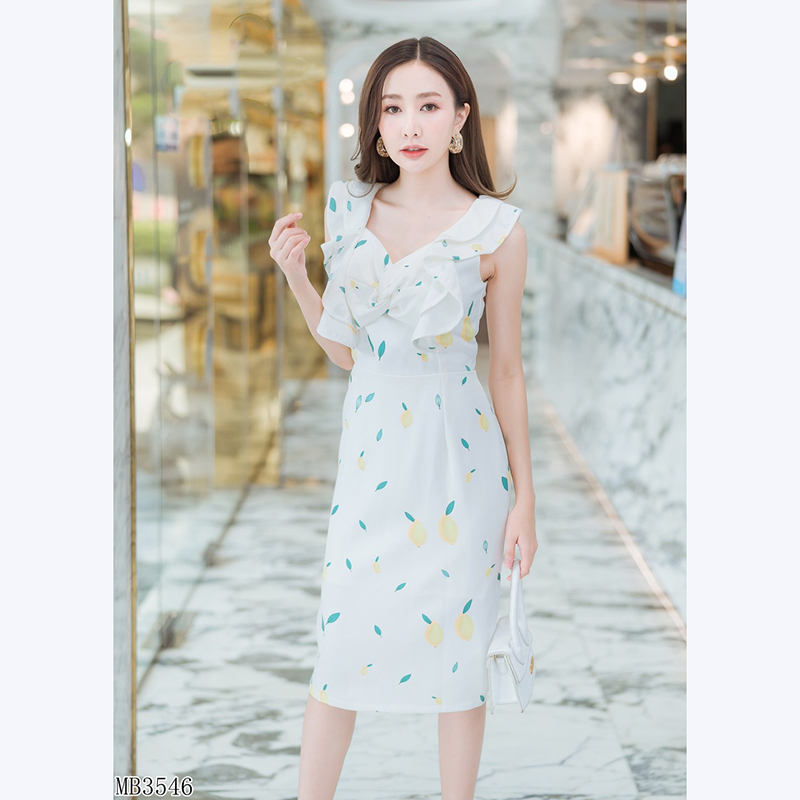 kudapy เดรสสั้นสีขาว แขนกุดทรงโบว์ดด๊สุภาพเรียบร้อยใส่่สบายตัว