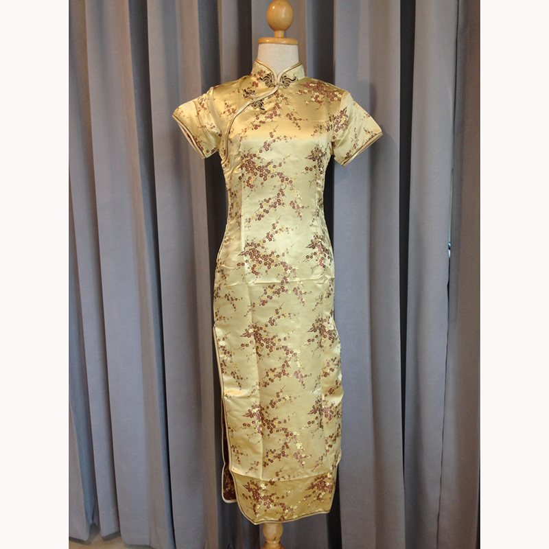 kudapy ชุดกี่เพ้าสีทอง/สีครีม/สีฟ้า/สีแดง/สีไวน์แดง ผ้าไหมจีน ใส่สบายสวยดูดี