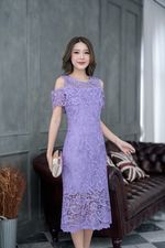 kudapy เดรสสั้นสีชมพู/สีม่วง ลูกไม้เงาทอลายสวยคัดเกรดผ้าเนื้อดีที่สุด แต่งระบายรอบอก ชายกระโปรงแต่งหางปลาระบาย