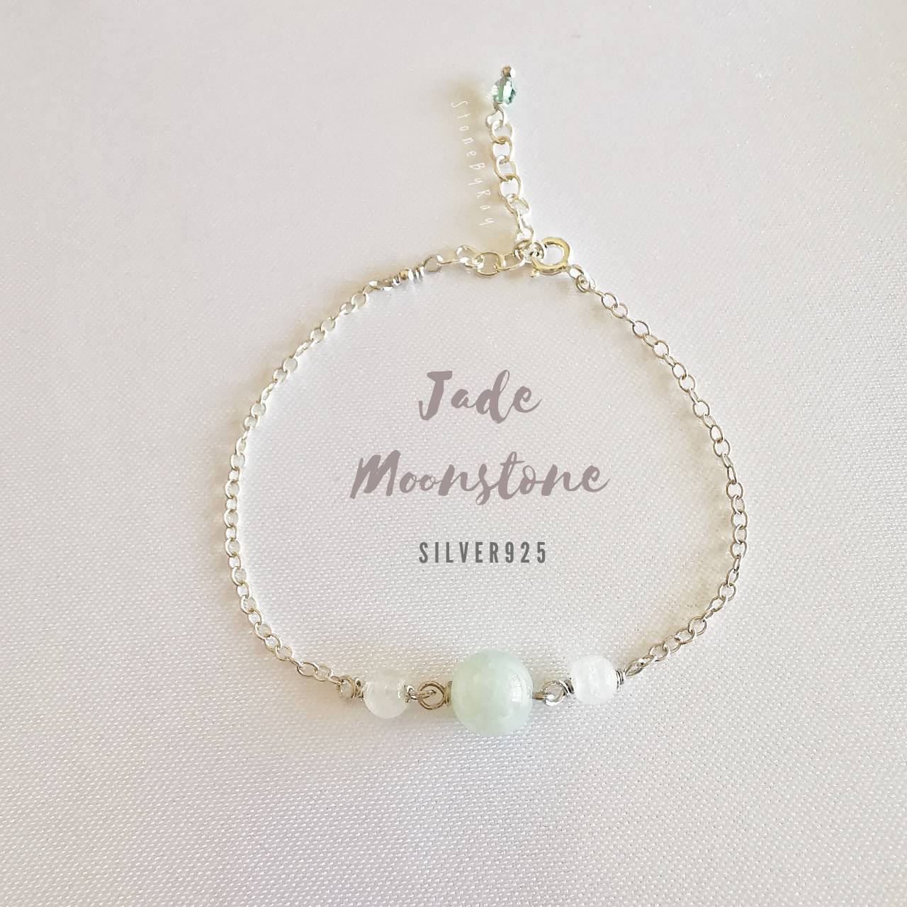 สร้อยข้อมือเงินหินหยกกับมูนสโตน Jade+Moonstone