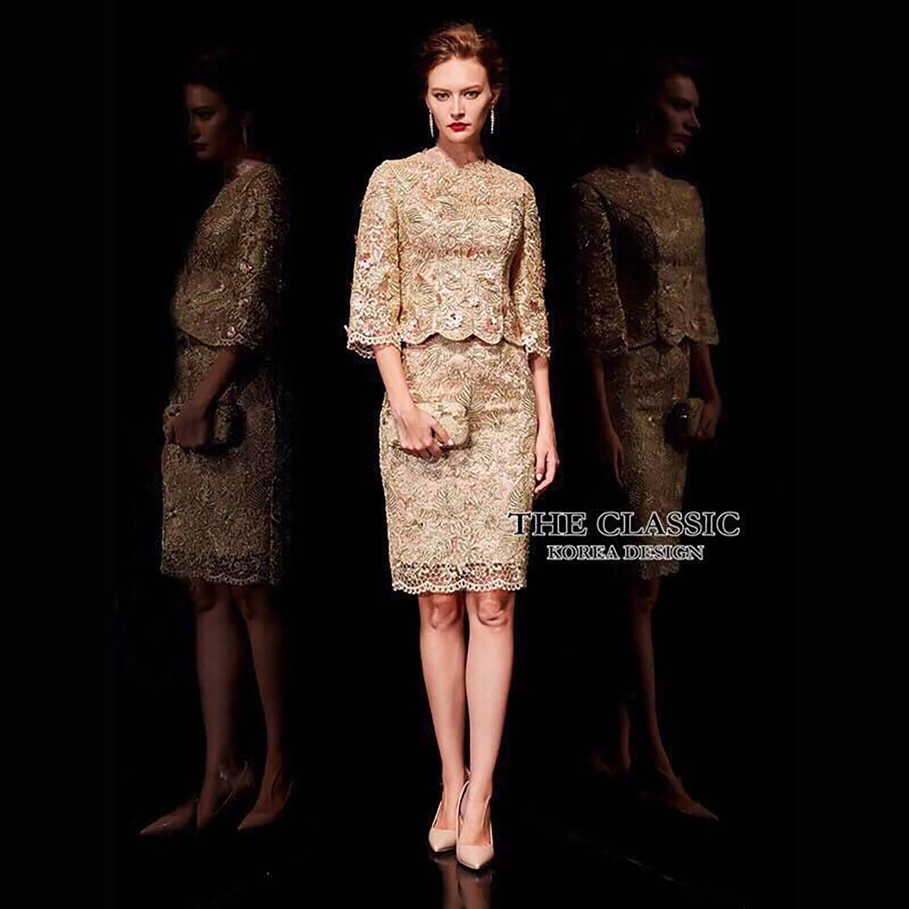 kudapy ชุดเซ็ทดิ้นทอง 2 ชิ้น ใช้ผ้าเนื้อดีปักลวดลายด้วยไหมดิ้นทอง ประดับด้วยดอกไม้ ช่วงล่างกระโปรงแยกชิ้น ทรงสวยเข้ารูป