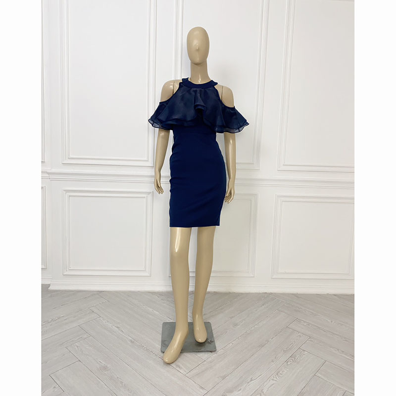 kudapy เดรสสั้นสีชมพู/สีกรม/สีฟ้า/สีโอวันติน มินิเดรสเว้าไหล่แต่งระบาย