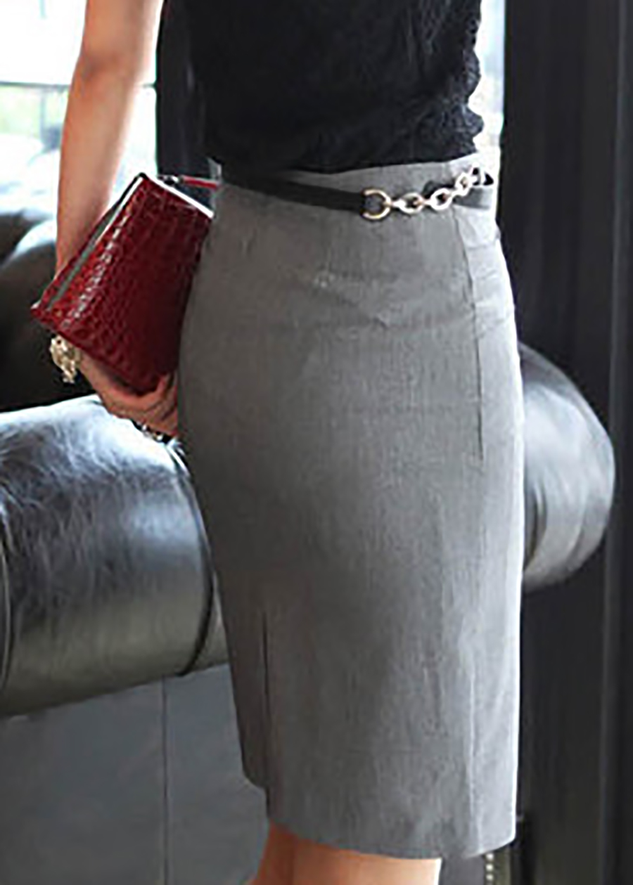กระโปรงสั้นสีเทา ทรงเอใส่ทำงาน จับจีบเอวตามแบบ ทรงสวยเข้ารูป S M 3XL