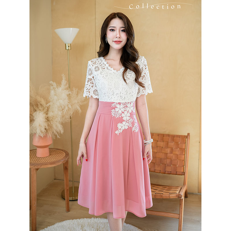 kudapy เดรสสั้นสีเทา/สีชมพู ลูกไม้เนื้อดีทอลายแน่นๆ เนื้อผ้านิ่มรุ่นนี้ลูกไม้ไม่เงาค่ะ สามารถใส่ออกงานได้ เที่ยวได้