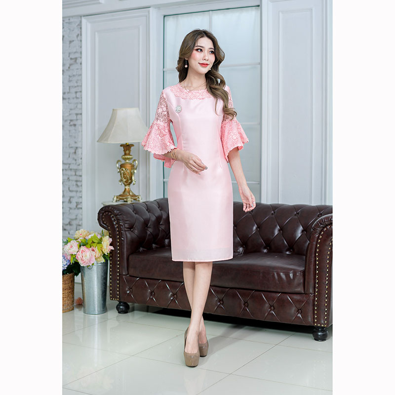 kudapy เดรสสั้นสีโอรส/สีเทา ดีไซด์แขนระบายปิดศอก แขนบานทำให้ดูสวยแพงได้ลุคไฮมาก