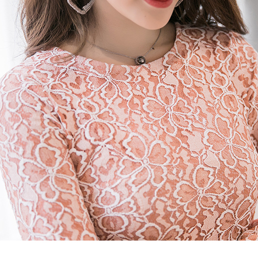 kudapy เดรสสั้นแขนยาวสีชมพูโอรส ผ้าลูกไม้เนื้อนิ่มใส่ออกงาน