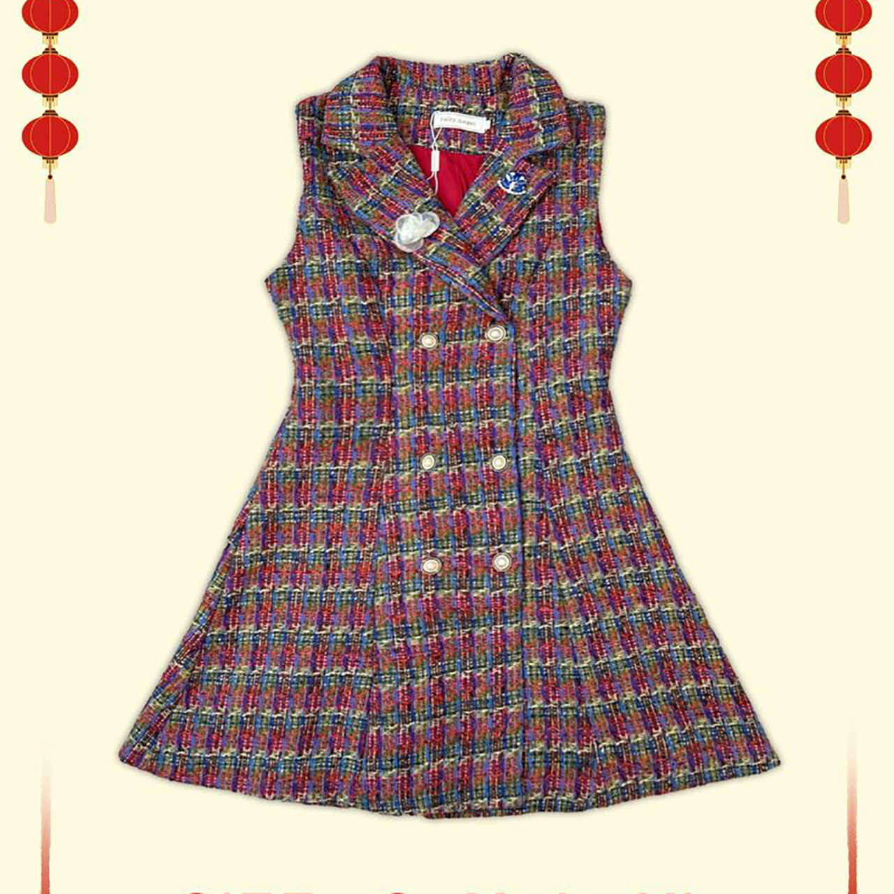 kudapy เดรสสูทสีเขียว/สีแดง กระโปรงสั้นลายตาราง แขนกุดผ้าทวิต ใส่เที่ยวสบายสวยดูดี