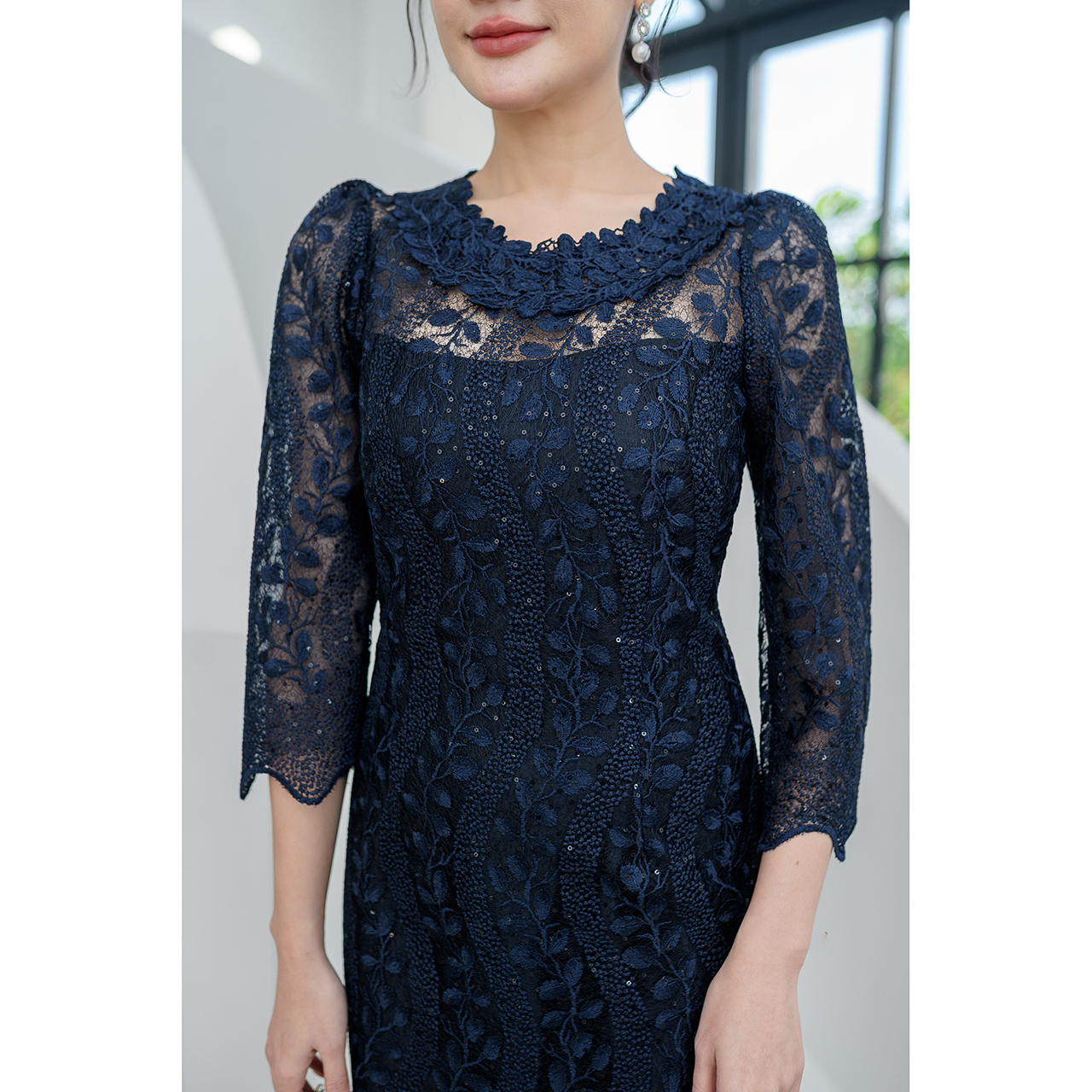 kudapy เดรสลูกไม้เลื่อมพรีเมี่ยมใบไม้ ลายใบไม้เถาวัล งานพรีเมี่ยม ทรงสวยใส่เข้ารูปเข้าทรง