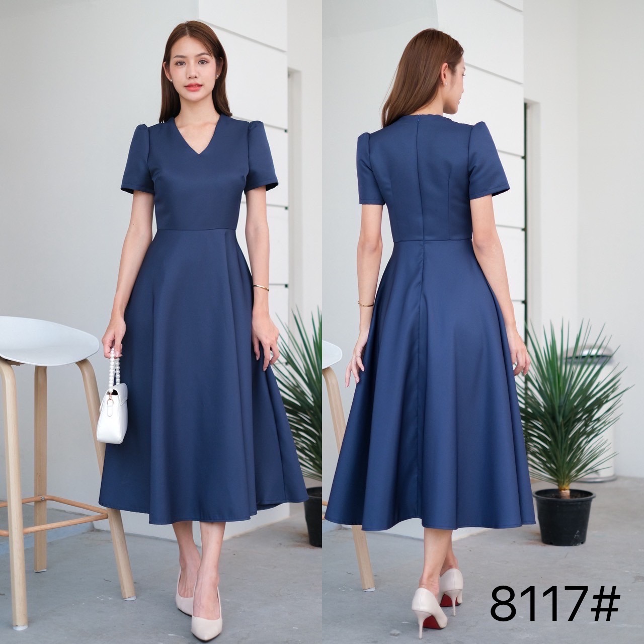 kudapy เดรสสั้นสีขาว ดำ ชมพูพาสเทล ทอง กรม แขนสั้น คอวี เกาหลีมากแม๊ คัตติ้งเริศแบบอลัง เข้ารูป เก็บทรง เอวสับๆ กระโปรงบาน