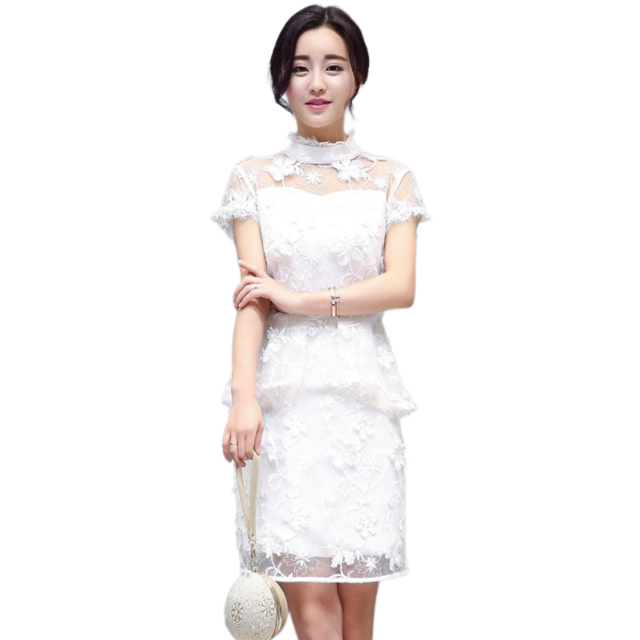ชุดเดรสสั้นสีขาวผ้าลูกไม้ ปักลายสวยหรู ใส่ไปงานแต่ง ใส่เที่ยว ใส่ทำงานได้หมดค่ะ M
