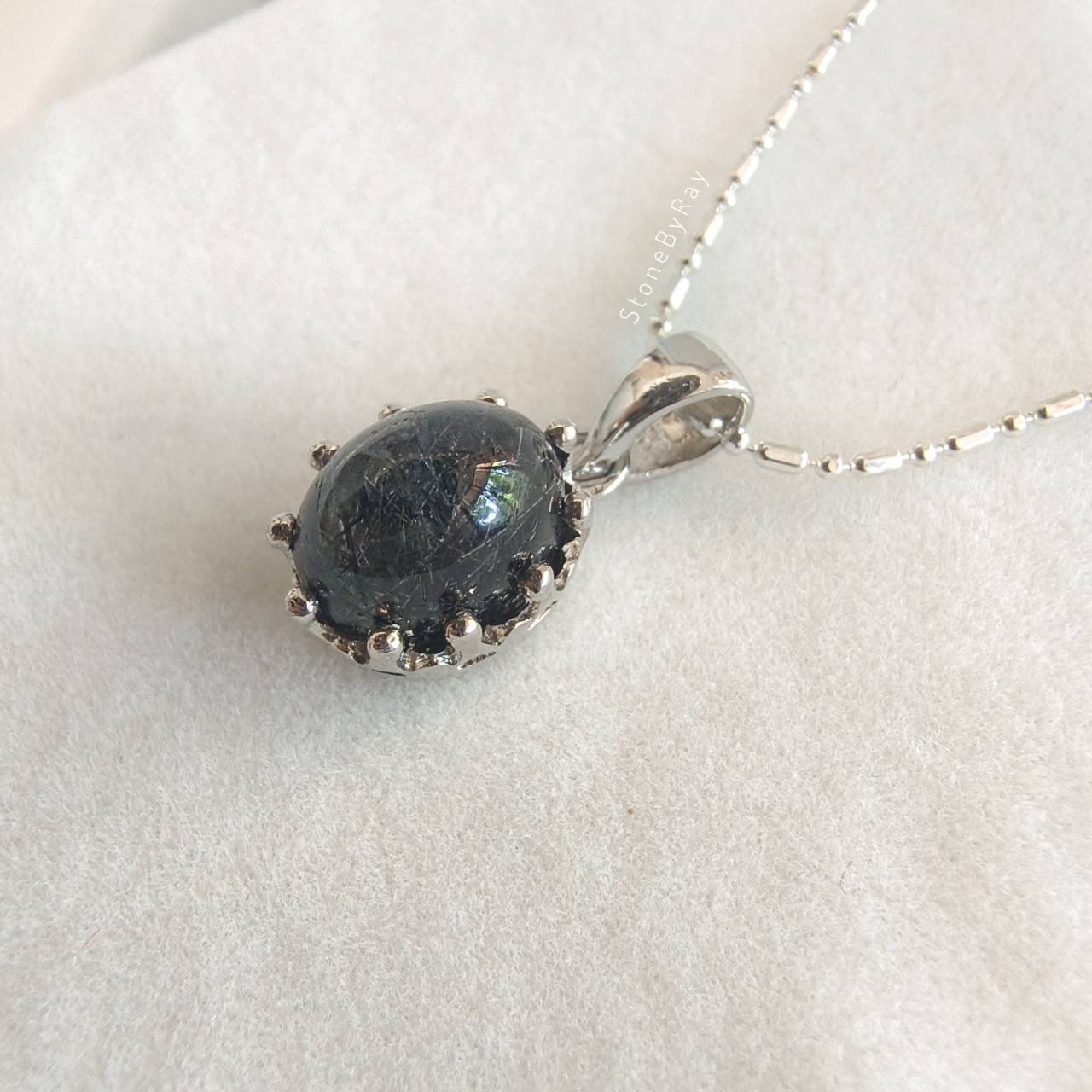 สร้อยคอเงินจี้หินไหมดำ Black Tourmaline Quartz