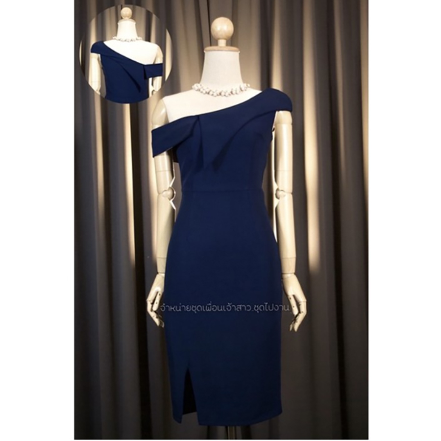 kudapy เดรสสั้นสีครีมนู้ด/สีเขียวอมเทา/แดงเบอรืกันดี้/กรมท่า/ชมพูเข้ม เดรสทรงสอบ ใส่ได้ 2 แบบ พับบ่าดีไซส์อกแหลม