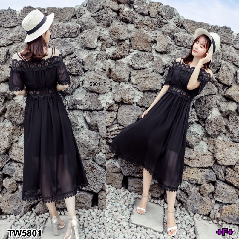 kudapy เดรสตัวยาวสีขาว ชมพู ดำ แดง เหลือง สายเดี่ยว2เส้น ดีไซน์ปาดไหล่ ผ้าชีฟอง ปาดไหล่ลูกไม้ถักทออย่างละเอียด