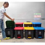 ถังขยะแยกประเภท แบบเหยียบ ทรงเหลี่ยม สีดำ ฝาสี 35 ลิตร