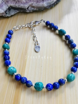 สร้อยข้อมือเงินหินลาพิสลาซูลี+หินเทอร์ควอยส์