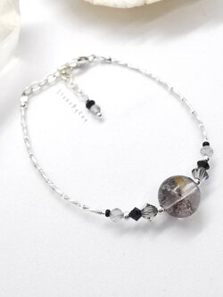 สร้อยข้อมือเงินหินโป่งข่าม+ลาบราโดไลท์ Lodolite Quartz+Labradorite