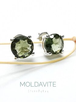 ต่างหูเงินสะเก็ดดาวโมดาไวท์เจียรทรงกลม