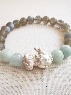 สร้อยข้อมือหยก+เบบี้ปี่เซียะเงินแท้+ลาบราโดไลท์