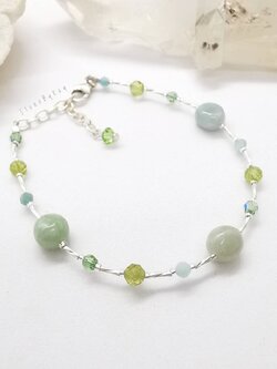สร้อยข้อมือเงินหยก+เพอริดอท+อมาโซไนท์ (Jade+Peridot+Amazonite)