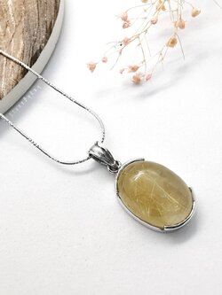 สร้อยคอเงินจี้เงินหินไหมทอง Rutilated Quartz