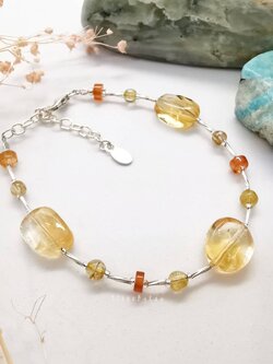 สร้อยข้อมือเงินหินซิทรินกับคาเนเลี่ยนและไหมทอง Citrine+Carnelian+Rutilated Quartz