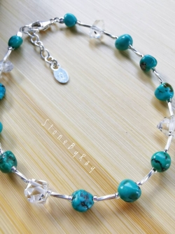 สร้อยข้อมือเงินหินเทอร์ควอยส์+เฮอร์คิเมอร์ไดม่อน