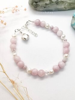 สร้อยข้อมือหินคุนไซต์กับมุกแท้ Kunzite+Pearl