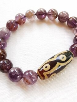 สร้อยข้อมือหินคาค็อกซีไนท์อเมทิสต์+หินทิเบต7ตา