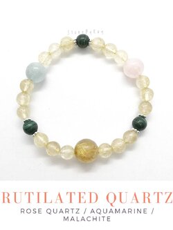 สร้อยข้อมือหินไหมทอง,โรสควอตซ์,อความารีน,มาลาไคต์
