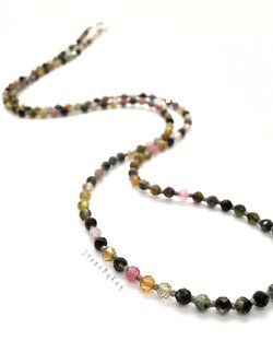 สร้อยคอเชือกถักพลอยทัวร์มาลีนเจียรเหลี่ยม