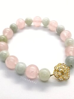 สร้อยข้อมือหยก+หินโรสควอตซ์