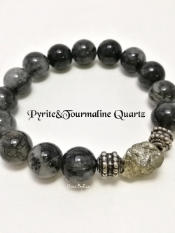 สร้อยข้อมือหินไหมดำ+ไพไรต์