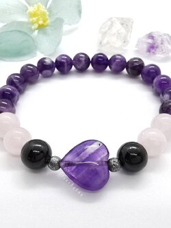 สร้อยข้อมือหินอเมทิสต์กับโรสควอตซ์และนิล