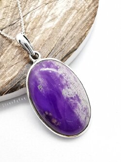 สร้อยคอเงิน+จี้เงินล้อมหินเพอร์พูไรต์ Purpurite