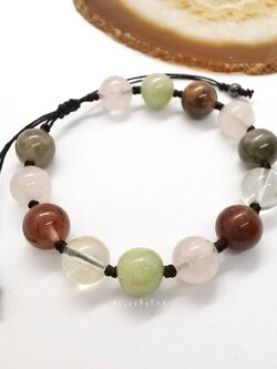 สร้อยข้อมือเชือกถักหยก,โรสควอตซ์,โป่งข่ามแดงและเขียว